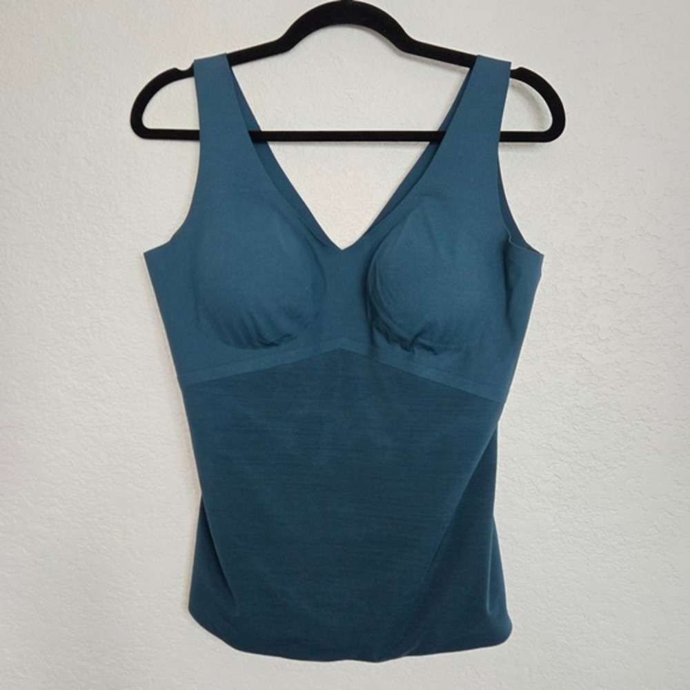 Honeylove‎ Tank Top 1X Teal Blue Built-In Bra V-Neck Sleeveless Shaping